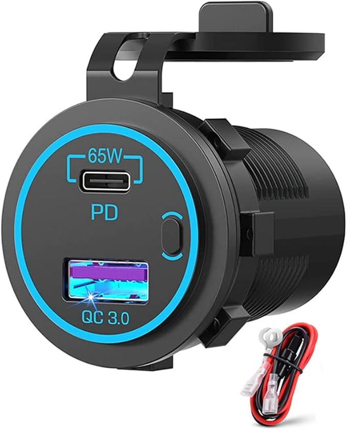 USB Outlet for Laptop USB C Car Charger Socket PD 12V Multi Port Outlet Waterproof Adapter for Car Boat Truck, Black, 500356290