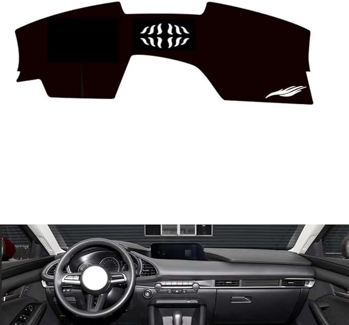Leather Dashboard Cover Compatible with Mazda 3 Axela (NO HUD、Speaker) 2020-2025，Dash Cover（Black）