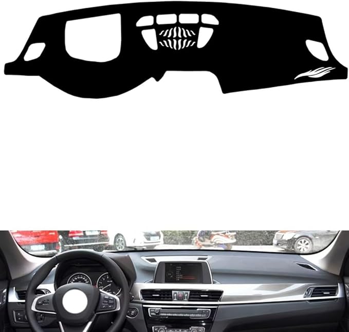 leather dashboard cover Compatible with BMW X1（HUD、speaker） 2016-2022，dash cover（black）