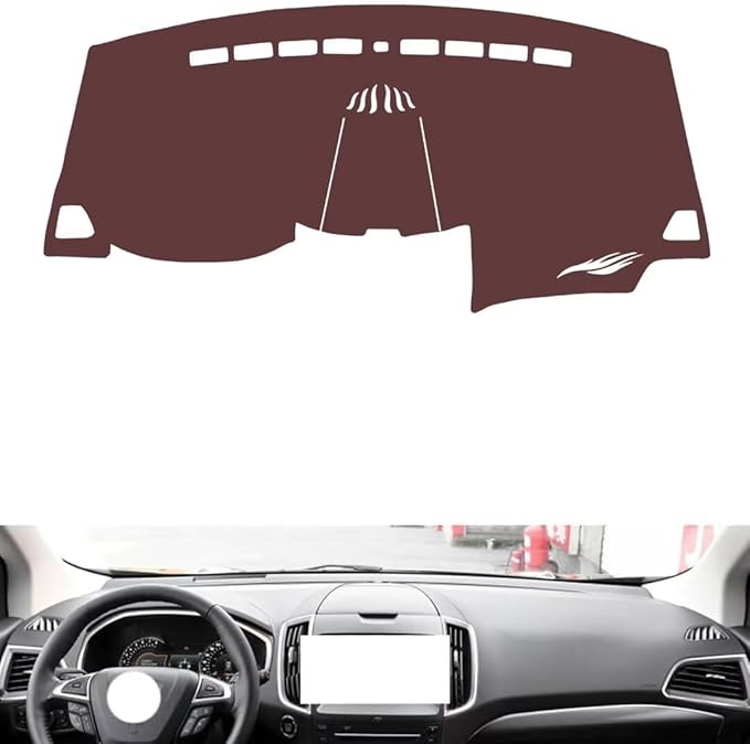 Leather Dashboard Cover Compatible with Ford Edge （No Warning Light） 2015-2018,Dash Board Cover mat Anti-Slip Sun-Proof and dust-Proof(Brown)