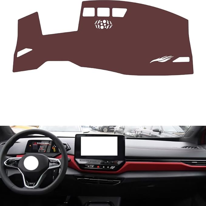 Leather Dashboard Cover Compatible with VW ID.4 X（HUD）,Dash Board Cover mat Anti-Slip Sun-Proof and dust-Proof(Brown)