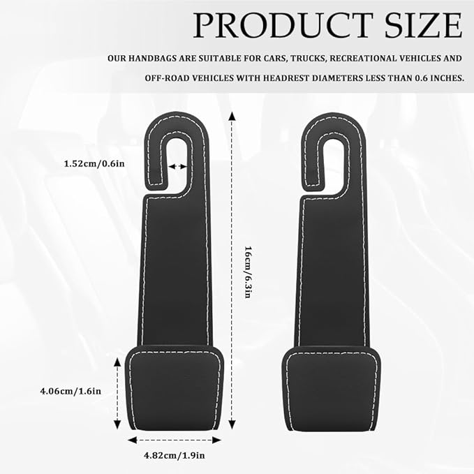 1PCS Purse Holder for Car, Purse Hook for Car, Leather Headrest Hooks for Automotive Back Seat, Auto Accessories Back Seat Organizer Hook for Grocery Bag Handbag Coat (Black, 1PCS)