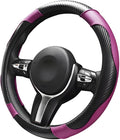 Car Steering Wheel Cover, 15 inch Carbon Fiber Microfiber Leather Elastic Steering Wheel Protector, Breathable Anti-Slip Comfortable Steering Wheel Covers for Most Cars (Black&Purple)