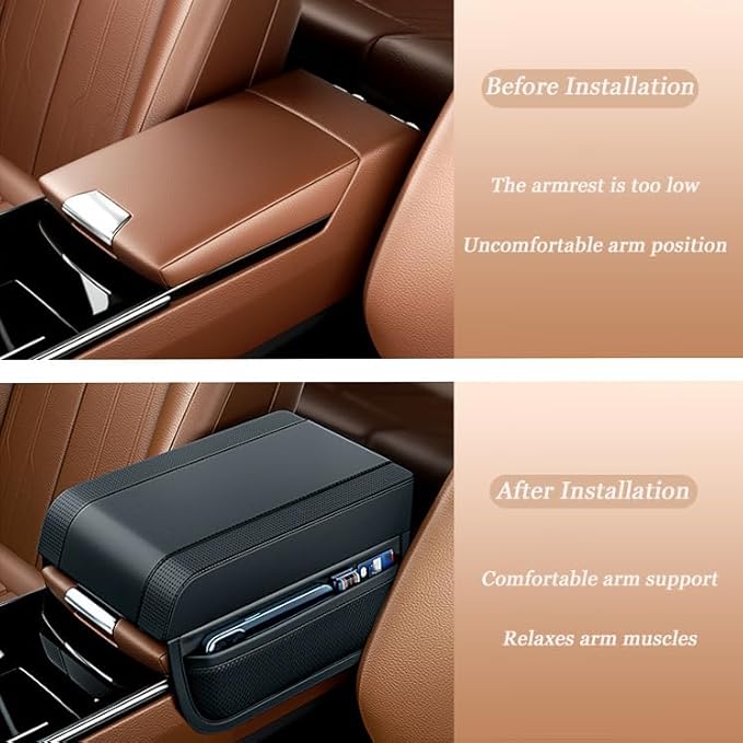 Car Armrest Cushion for Infiniti QX80 2004–2019 2020 2021 2021 2022 2023 2024, PU Leather Center Console Pad with Storage Pockets, Auto Arm Rest Support Protector for Cars, SUVs & Trucks