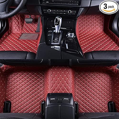 Custom Car Floor Mats Fit 96% Car Model Luxury Leather Waterproof Anti-Skid Full Coverage Liner Front Rear Mat/Set (Wine Red)