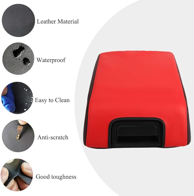 XITER 1PC Leather Center Console Armrest Box Cover Waterproof Cushion Pad for F150 2004-2008 Not Fit Jump Seat Console(Red+Black)