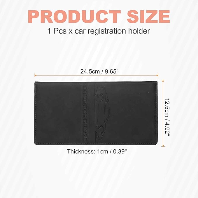 HARFINGTON Car Registration and Insurance Holder 9.65" x 4.92" PU Leather Vehicle Glove Box Organizer Storage Accessories Men Women Car ID Holder for License ID Card Bank Card, Black