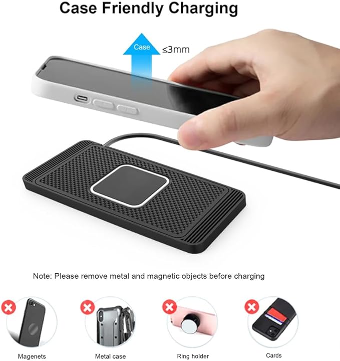 Cordless Car Charger Pad for Mini Electric, Non-Slip Phone Charging Mat for Center Console Use, Flexible Trim-to-Fit Design, 15W Charging Support