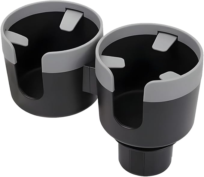 Car Double Cup Holder Expander, 2 in 1 Multifunctional Vehicle Cup Holder Adapter with Adjustable Base, Auto Drink Bottles Extender Organizer, Universal for SUV Automobile Truck (Gray)