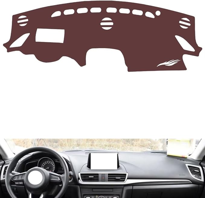 Leather Dashboard Cover Compatible with Mazda 3 Axela (HUD) 2014-2019,Dash Board Cover mat Anti-Slip Sun-Proof and dust-Proof(Brown)