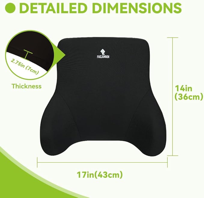 FAIZJUNBEN Lumbar Support Pillow, Memory Foam Cushion, Improve Posture and Relieve Low Back Pain, Lumbar Support for car Seats, Gaming Chairs, Office Chairs, wheelchairs