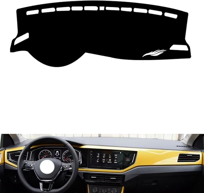 generic leather dashboard cover Compatible with VW POLO PLUS 2019-2024，dash cover（black）