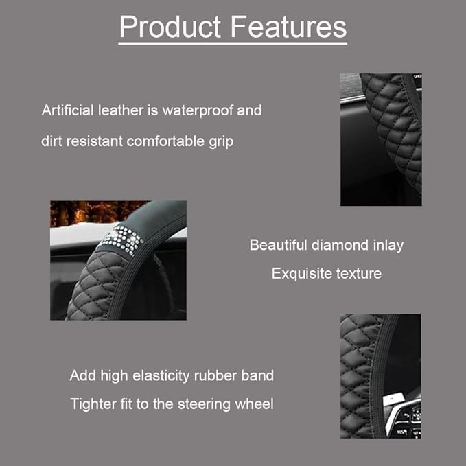 WLERIR Microfiber Leather Steering Wheel Cover with Anti-Slip Lining Universal Car Accessory for Steering Wheel with a Diameter of 14.5-15 inch (Black)