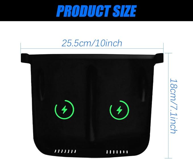 Center Console Wireless Charger Anti-Slip Silicone Mat, Waterproof Phone Pad for Wireless Charging, Car Interior Accessories Universal for Model 3 Model Y 2021-2024 (Luminous, Black)