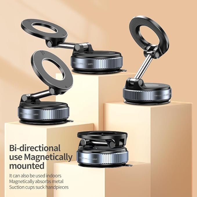 Vacuum Magnetic Car Phone Holder – 360° Rotatable, Reinforced 96LBS Suction Cup Mount Compatible with MagSafe for iPhone & Android, Portable for Car, Gym & Mirror (Black)