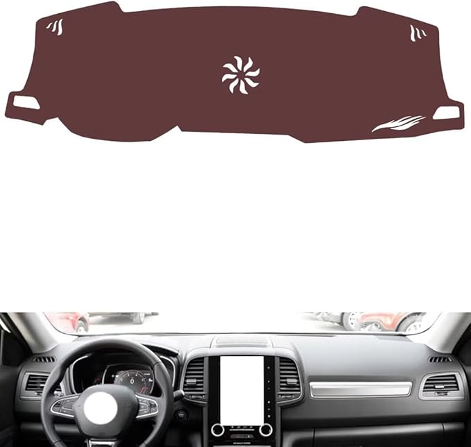 Leather Dashboard Cover Compatible with Renault Koleos 2017-2019,Dash Board Cover mat Anti-Slip Sun-Proof and dust-Proof(Brown)