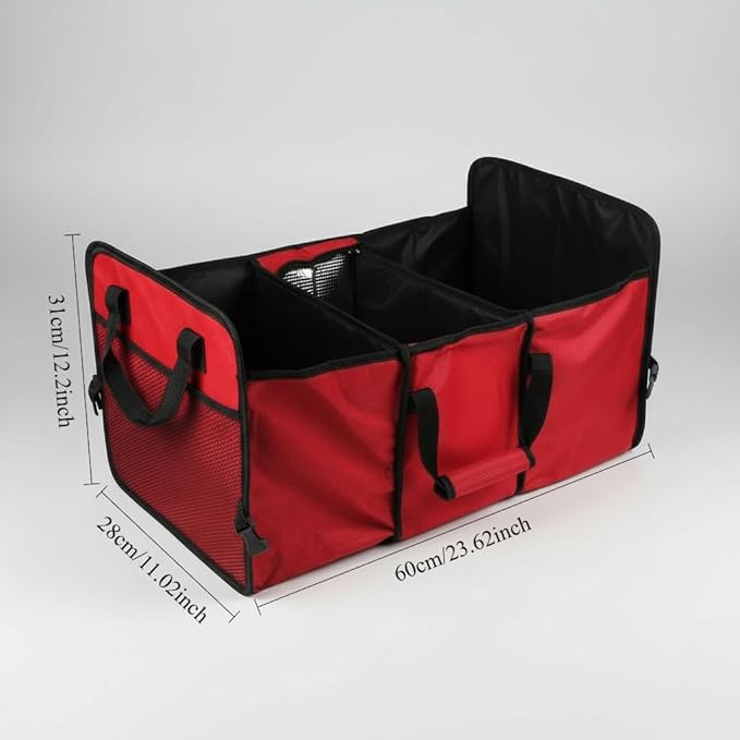 Vehicle Owners Red Collapsible Insulated Trunk Organizer 3-Compartment Car Cargo Storage Box Cooler for Groceries Camping & Road Trips All Season