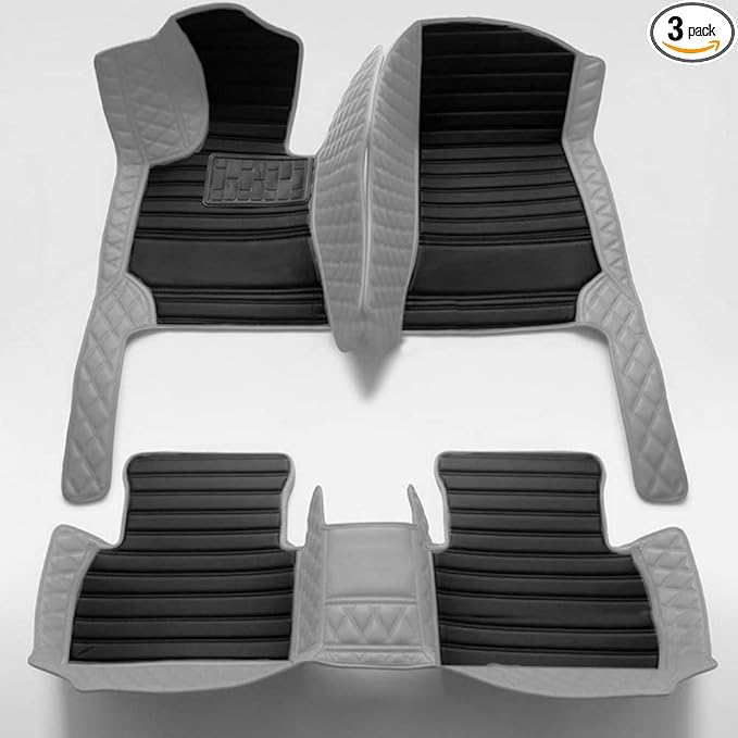 KaiLaiCarCustom Automotive Car Floor Mats for 99.99% Sedan SUV Sports Car Men Women Protection Full Coverage Pads Anti-Slip Leather Floor Lining… (Grey Diamond +Black Strip)