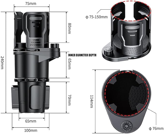 Upgrade Dual Cup Holder Expander, 2 in 1 Multifunction Cup Holder for Car with Lock, 360° Rotating Car Cup Drink Holder with Adjustable Base, Cupholder Expander for Large Water Bottles, Cups