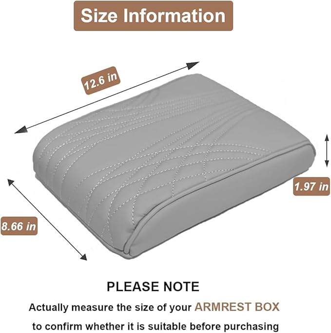 BODLYL Car Center Console Cover, Memory Foam Car Armrest Cushion, Beige Auto Arm Rest Pad, Leather Arm Rest Covering Car, Hand Rest Pillow for SUV/Truck/Vehicle (No.2 Gray)