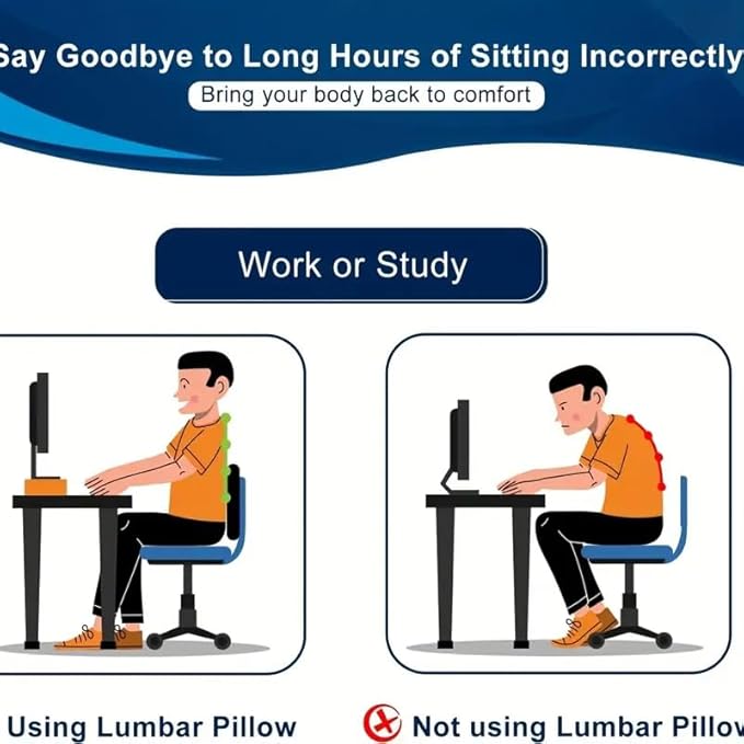 Lumbar Support Pillow，Memory Foam Lumbar Pillow for Lower Back Pain Relief，with Ventilated Mesh and Adjustable Strap， for Office Chair, Car Seat - Black