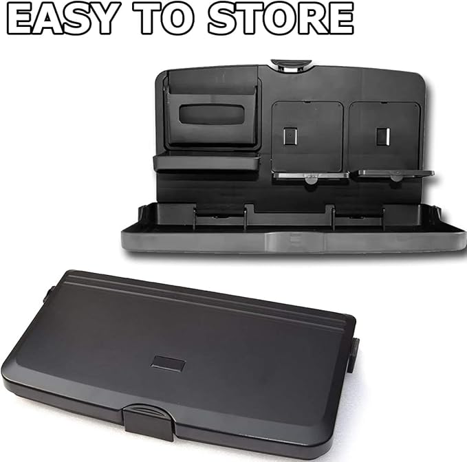 VaygWay Foldable Car Food Tray Holder Multi- Functional Portable Auto Food and Drink Holder– Black Eating Organizer Backseat Car Tray – Kids Table Food Holder Desk- Laptop, Meal (2 Pack Black)