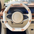 Wheel Cover Flax Microfiber Steering Wheel Covers for Women Fit 15 inch Car Cute Bow Tie Anti-Slip Breathable Absorbing Sweat Cover (Type-D-Bear)