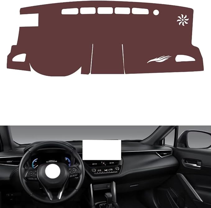 Leather Dashboard Cover Compatible with Toyota Corolla Cross （HUD）,Dash Board Cover mat Anti-Slip Sun-Proof and dust-Proof(Brown)