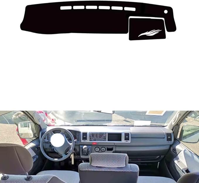 leather dashboard cover Compatible with Toyota Hiace 200 series narrow version (sensor hole) 2011-2018，dash cover（black）