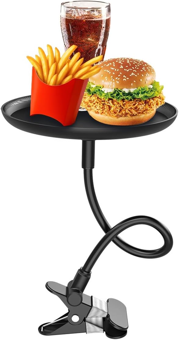 Car Adjustable Food Tray, 360° Non-Slip Swivel Vehicle Snacks & Drinks Dining Table, 8.7 Inches Diameter Automotive Clip Type Storage Tray, Universal for SUV, Truck, RV