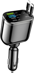 Retractable Car Charger, 4 in 1 Super Fast Vehicle Phone Charger Adapter, Auto Cellphone Charging Accessories with Dual Type C Cables & 2 USB Ports, Universal for SUV, Sedan, Truck