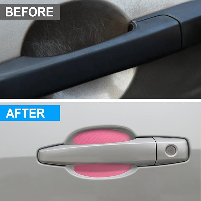 4PCS Car Handle Cup Stickers, Carbon Fiber Scratch Auto Door Protective Film, Non-Marking Car Bowl Protector, Universal Paint Cover Guard for Most Cars, SUV, Van (Pink)