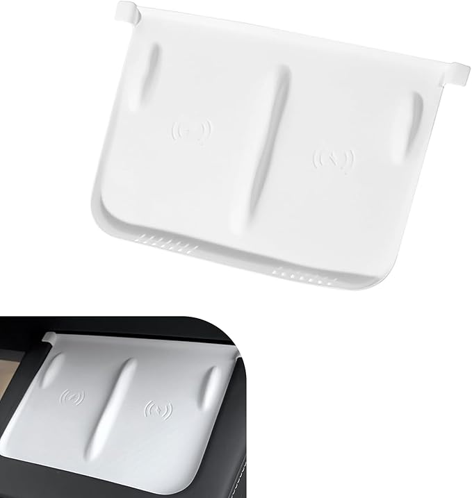 Car Central Control Wireless Power Supply Silicone Pad, Non-Slip Flexible Center Console Wireless Charging Mat, 1:1 Original Size Design, Compatible with 2021-2025 Model Y/Model 3 (White)