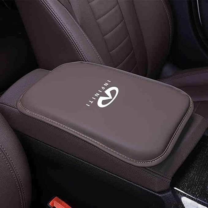 Car Armrest Box Pad for Infiniti QX60/Q50L/QX50/QX55/Q60 Leather Car Armrest Box Cushion Waterproof Center Console Mat Armrest Mat Armrest Cover Accessories,Coffee-Without Storage Bag