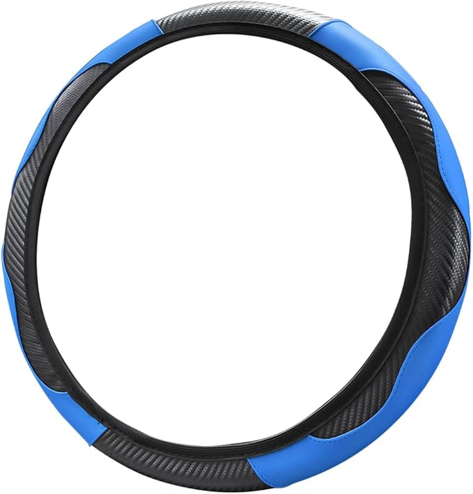 Car Steering Wheel Cover, Universal Microfiber PU Leather Elastic 15 inch Stitching Color Anti-Slip Steering Wheel Protector, Car Interior Protection Accessories for Men Women (Black/Blue)