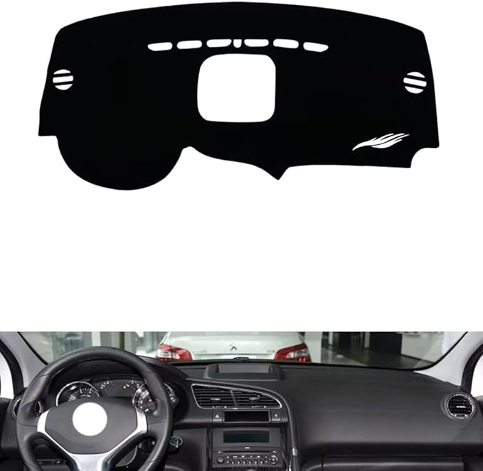 leather dashboard cover Compatible with Peugeot 3008 (NO HUD、storage box) 2013-2015，dash cover（black）