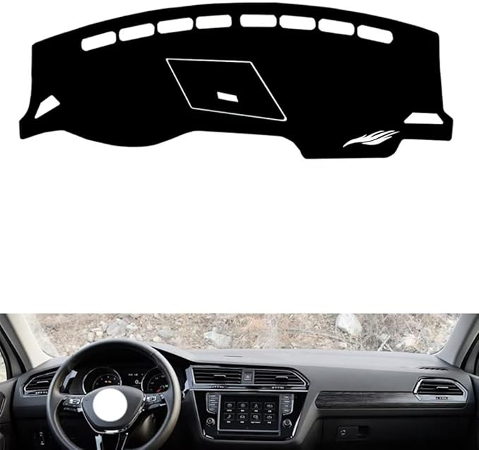 leather dashboard cover Compatible with VW Compatible with TIGUAN L（storage box with lid），dash cover（black）