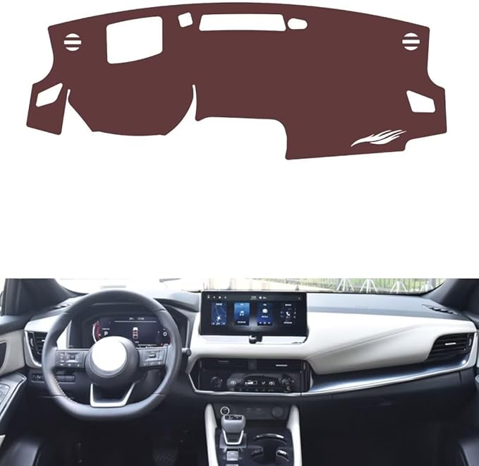 Leather Dashboard Cover Compatible with Nissan New Qashqai (HUD 2023,Dash Board Cover mat Anti-Slip Sun-Proof and dust-Proof(Brown)