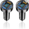 2Pcs 66W Fast USB Car Charger Fast Charge with Voltmeter LED Light Display Car Charger Adapter Compatible for iPhone 14/13/12/11pro/x/8/S22/S22+/Ultra/S21/S10/S9 (2Pcs Black)