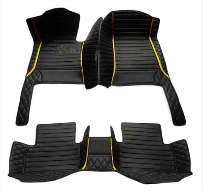 Custom Leather Car Mats, Vehicle-Specific Fit All-Weather Floor Mats, 100% Waterproof Anti-Slip Durable Protection for SUV Truck Sedan, Precision Tailored Protection (Black and Yellow 2 car mat)