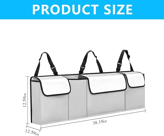 Car Trunk Organizer, Collapsible Large Capacity Auto Backseat Hanging Storage Bag with Adjustable Strap & 4 Pockets, Space Saving Car Back Seat Cargo Bag, Universal for Vehicles (White)