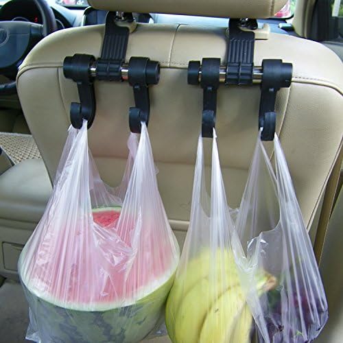 Car SUV Back Seat Headrest Hanger Storage Hooks, Purse Handbag Grocery Bag Holder, Multi-Function Mini Hook (Black) (4)