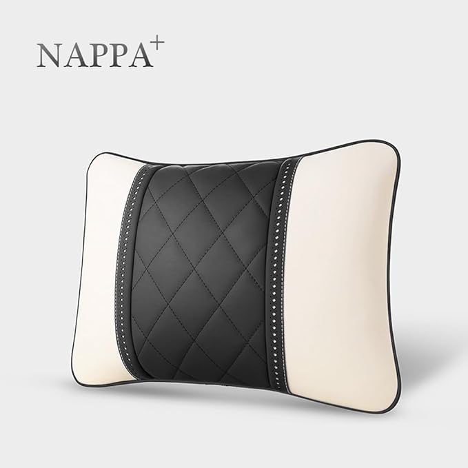 Car Pillows Napa Leather Car Seat Rest Cushion Car Lumbar Pillow for Mercedes Benz Maybach S-Class Lumbar Support Pillow car Accessories（Beige Black）