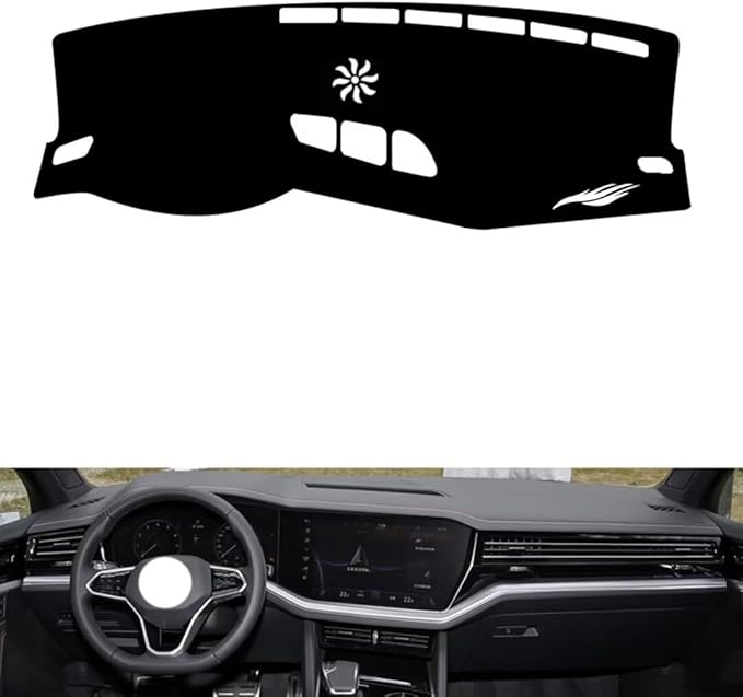 leather dashboard cover Compatible with VW Compatible with TOUAREG (NO HUD 2019-2023，dash cover（black）