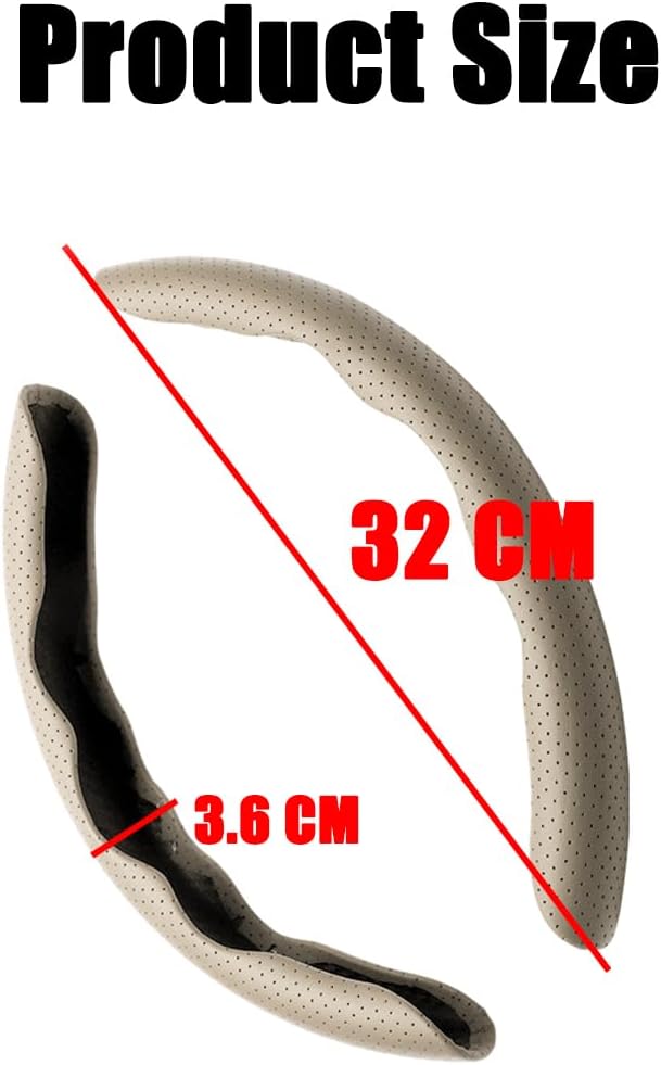 LoyaForba Car Steering Wheel Cover, Universal 15 Inch Leather Segmented Auto Steering Wheel Protector, Anti-Slip and Soft Breathable, Car Interior Accessories for Most Vehicle, SUV, Truck (Beige)