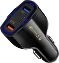 Fast Car Charger Adapter, QC3.0 Quick Power Delivery Block with Dual Port USB Type C, Cigarette Lighter Plug Fast Charging, Compatible with iPhone 15 Pro Max Plus Samsung and More (Black)