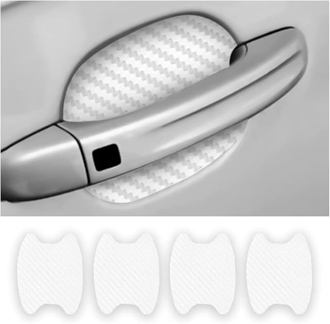 4PCS Car Door Handle Protector Sticker, Universal Carbon Fiber Anti-Scratches Auto Door Handle Protective Film, Car Door Side Paint Cover Guard Stickers Fit for Most Car Handles (White)