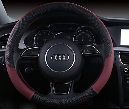 Automotive Leather Steering Wheel Cover Anti Slip Wrap 15",Wine Red