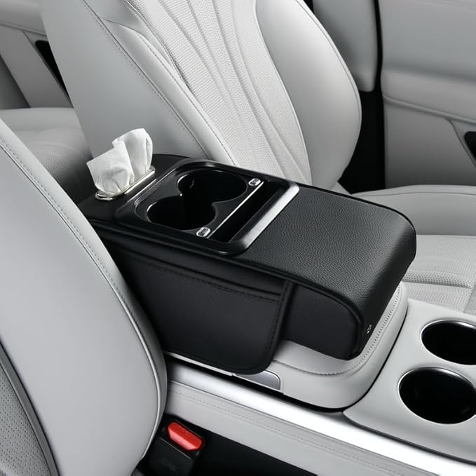 Armrest Pad for Car w/Type-C Charging Interface, Car Center Console Cup Holder, Interior Car Accessories, 2 Sizes& Styles (Upgraded Version, Black, M: 35×20.5×7cm / 13.78×8.07×2.76’’)