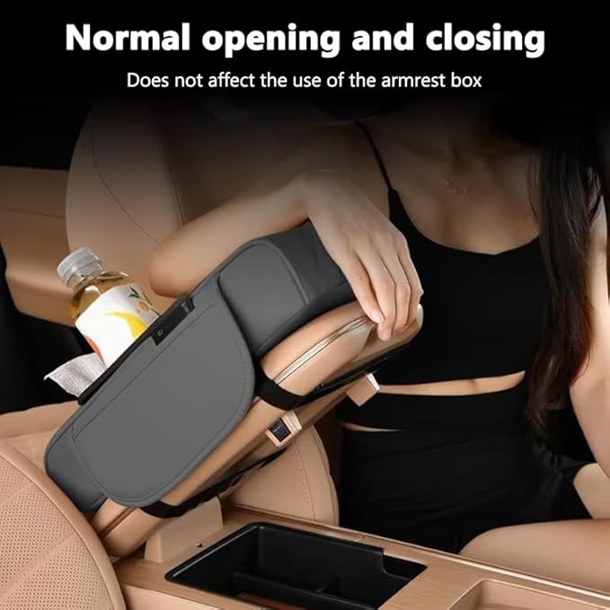 Multifunctional PU Leather Car Armrest Box Mat with Central Elbow, 2026 New Car Armrest Storage Box with Cup Holder, Tissue Box Slot, Phone Slot, Universal Fit (Brown)